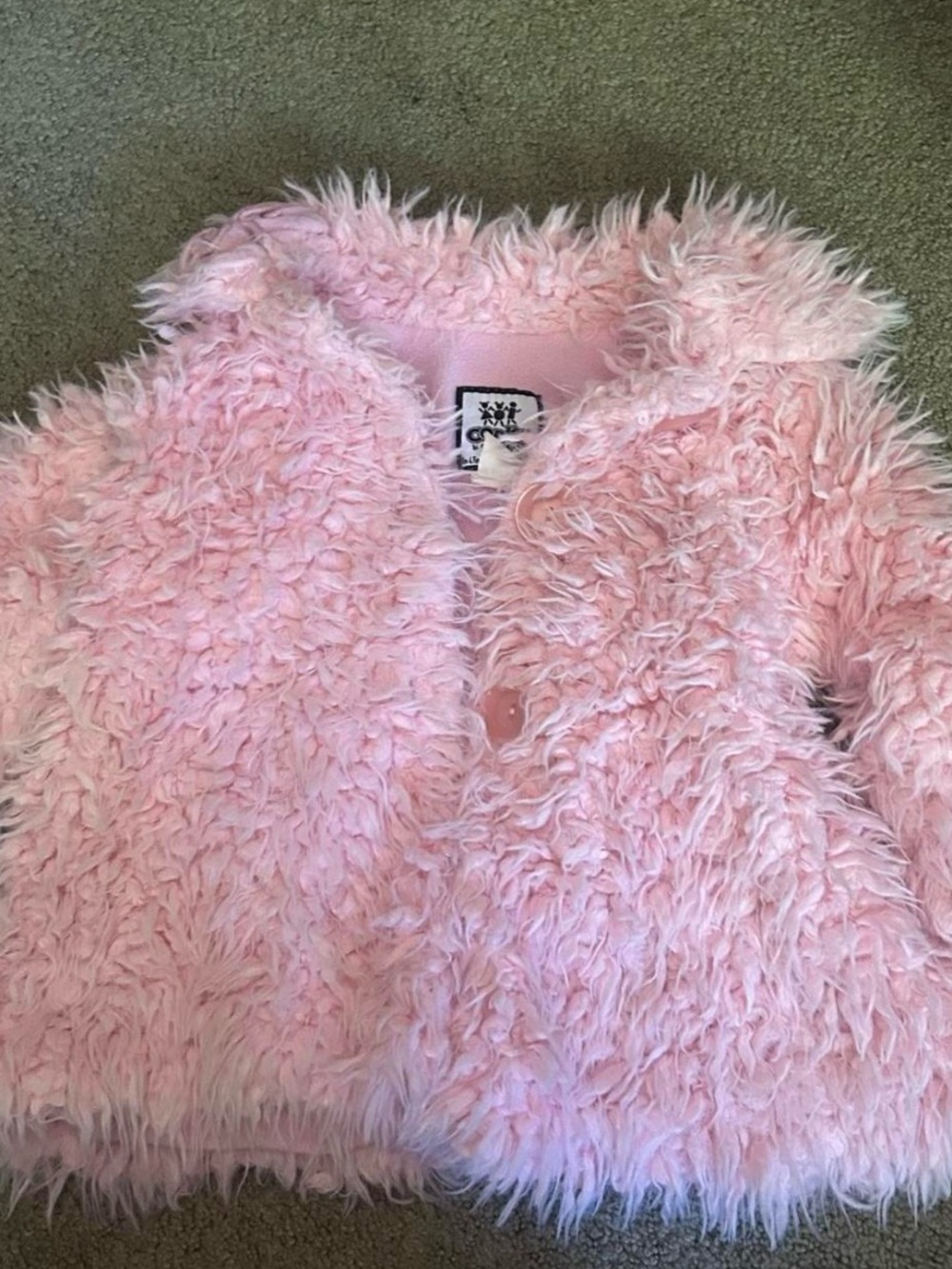 Kids Pink fuzzy faux fur button up jacket size 3T